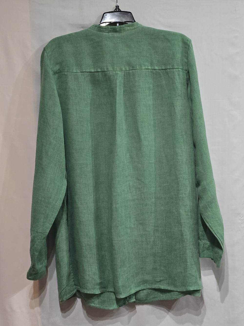 J.Jill Love Linen Garment-Dyed Green Tunic Blouse Band Collar Long-Sleeve L - Picture 7 of 10